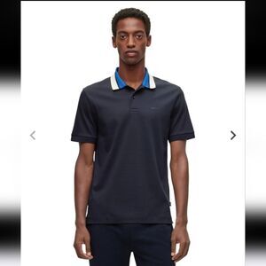 Boss Mercerised Cotton Polo Short Sleeve Top Navy Blue Size XXL